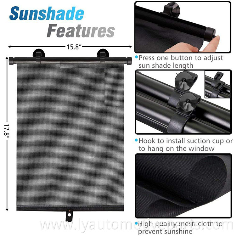 Car Suction Cup Retractable Side Window Roller Curtain Sunshade With UV Protection